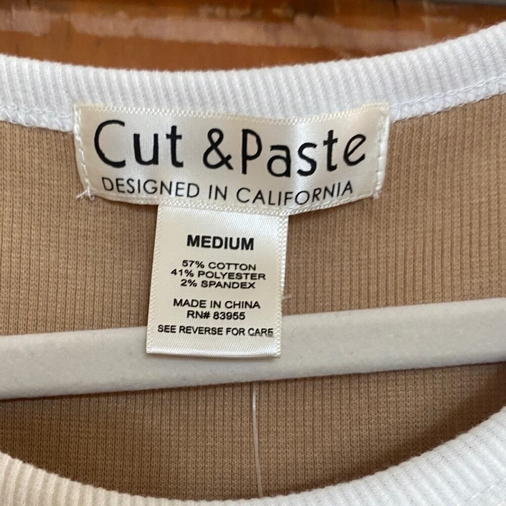NWT Tan Ribbed Mini Dress 33” Butterfly Applique Ringer White P2P 17” Nature - Picture 2 of 6